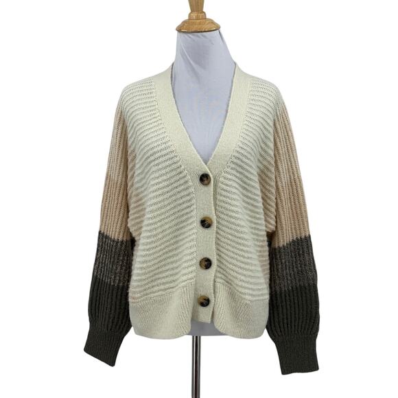 Lush Sweater Womens S Small Multi Wool Blend Colorblock Dolman Button Front - Picture 1 of 10